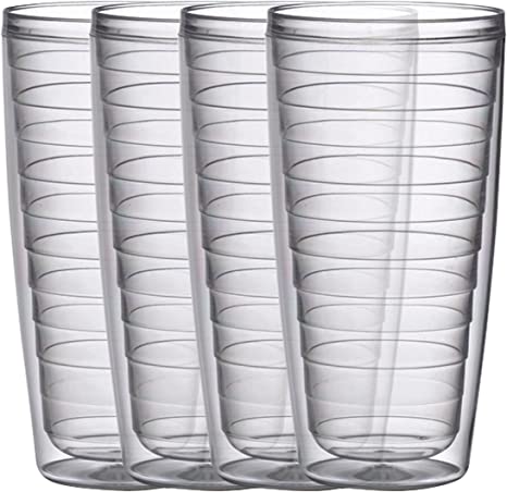 Boston Warehouse Insulated 24 oz Plastic Tumblers, Clear Collection Set of 4