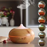 300ml Aroma Essential Oil DiffuserURPOWER New Wood Grain Ultrasonic Cool Mist Whisper-Quiet Humidifier with Color LED Lights Changing and 4 Timer SettingsWaterless Auto Shut-off for SpaHomeOffice