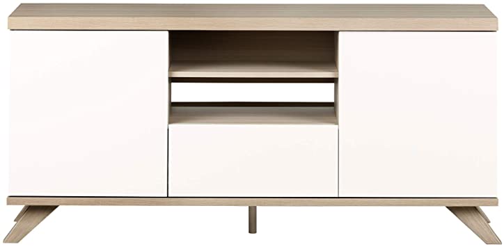 South Shore Furniture Cinati TV Stand with Drawer and Doors, Soft Elm and Pure White