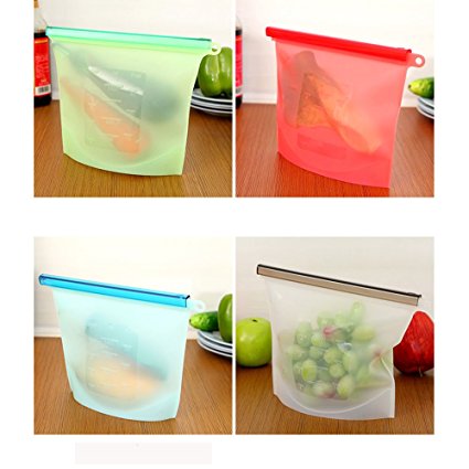 1L Silicone Food Storage Bags Set of 4- Reusable and Airtight Seal- FLYING_WE Versatile Reusable Food Preservation Bag Container for Fruits Vegetables Meat and so on. ( Leakproof )