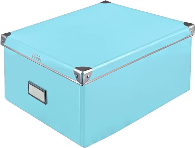 Idena 11009 Storage Box Made of Solid Cardboard Lid Reinforced with Metal Includes Labelling Field Approx. 36 x 28 x 17 cm Turquoise
