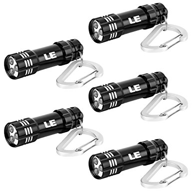 LE Mini LED Keychain Flashlight, Battery Powered Flashlight, Key Chain Flashlights, Torch Light, Black, Pack of 5 Units