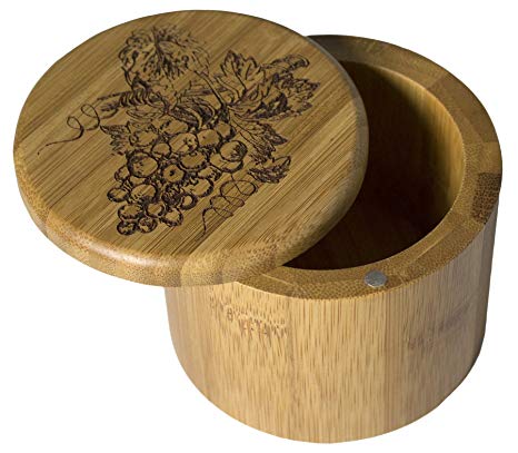 Totally Bamboo Salt Box, Bamboo Storage Box with Magnetic Swivel Lid,"Vineyard" Art Engraved on Lid