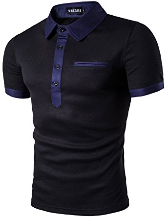 Whatlees Mens Hipster Casual Slim Fit Basic Polo Shirts Short Sleeve with Pocket/Tops