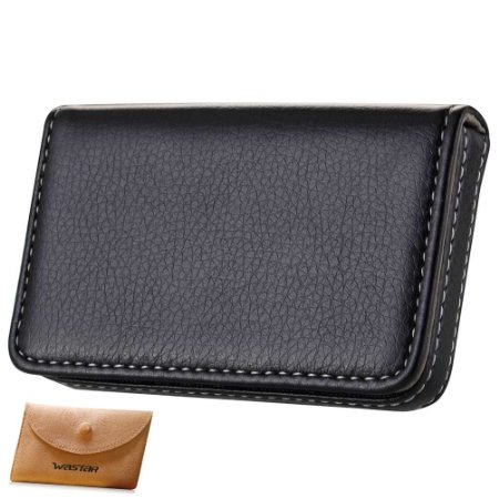 Wastar Stylish Business Card Case Holder Premium Pu Leather Name Card Holder Case with Supple Gift Bag Ideal for Gift - Black