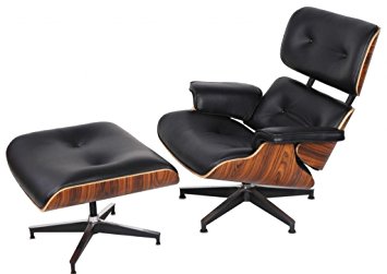 eMod - Mid Century Plywood Eames Lounge Chair & Ottoman Aniline Leather Black/Palisander