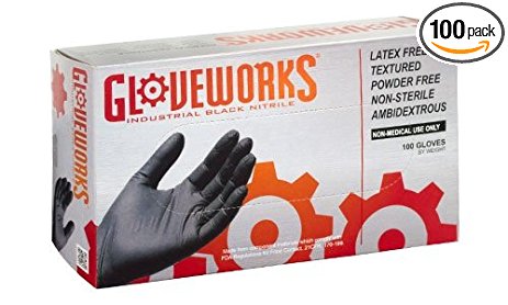 AMMEX - BINPF46100-BX - Industrial Nitrile Gloves - Gloveworks - Disposable, Powder Free, 5 mil, Large, Black (Box of 100)