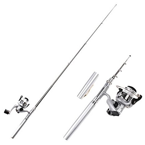 HDE Pocket Size Pen Shaped Collapsible Fishing Rod Pole and Spinning Reel Combo