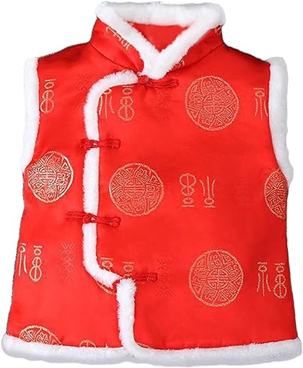 Toddler Kids Fleece Vest Coat Chinese Calendar New Year Sleeveless Traditional Tang Suit for Unisex Tops