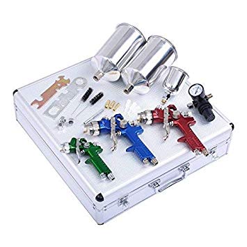 Goplus HVLP Air Spray Gun Set- 3 Sprayguns, Auto Paint, Basecoat, Clearcoat, Primer, Topcoat & Touch-Up w/Carrying Case