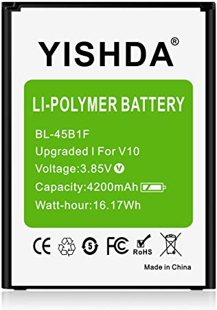 LG V10 Battery (4200mAh Upgraded), YISHDA Li-Polymer Replacement LG BL-45B1F Battery for LG V10 VS990 (Verizon), H900 (AT&T), H901 (T-Mobile), H961N, H960A Cell Phones | 18 Month Warranty