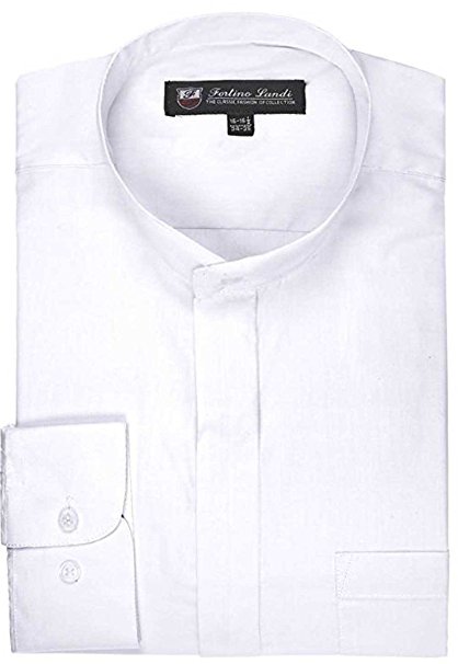 FORTINO LANDI Men's Cotton Blend Banded Collar Dress Shirt, 10  Colors Available