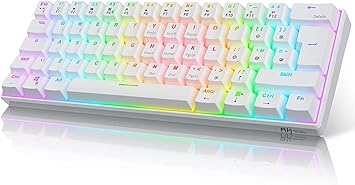 RK ROYAL KLUDGE RK61 Wireless Mechanical Keyboard, Hot Swappable Keyboard Triple Mode 2.4Ghz/BT5.0/USB-C, 61 Keys RGB Backlit Compact 60% Keyboard Programmable,for Win/Mac/Android（Brown Switch, White）
