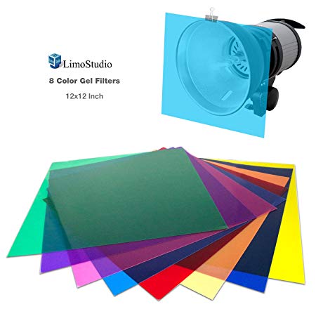 LimoStudio 12 x 12 inch, 8 pcs Color Gel Lighting Filter Transparent Color Film, Plastic Sheets for Camera Flash Light, AGG2555