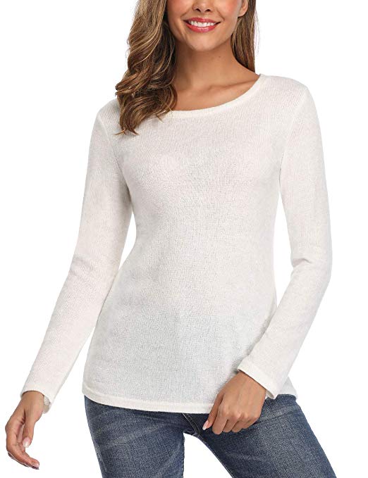 liher Womens Sweater Long Sleeve Crew Neck Soft Knit Basic Pullover Sweater Tops