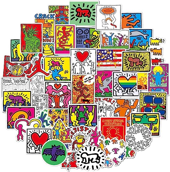 50Pcs Keith Haring Graffiti Art Stickers,Suitable for Water Bottle Cup Laptop Guitar Car Motorcycle Bike Skateboard Luggage Box, etc