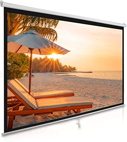 Manual Pull Down Projector Screen - Universal 100-inch Roll-Down Pull-Down Retractable Manual Projection Screen w/ Auto-Locking, Adjustable Screen Height, Black Masking Border - PyleHome PRJSM1006