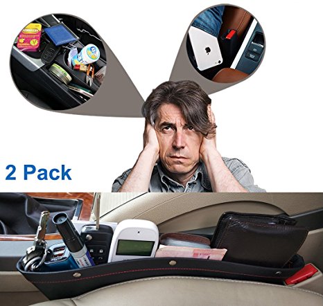 Car Pockets Car Seat Catch all Leather Car Pocket Organizer Seat Console Gap Filler Side Black