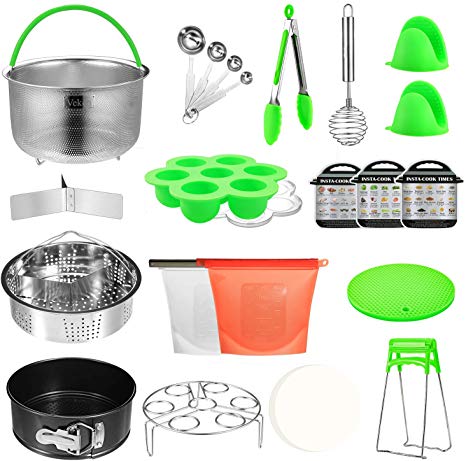 Compatible with Instant Pot 6, 8 Qt, Veken 22 Pcs Pressure Cooker Accessories Set, Steamer Basket, Non-stick Springform Pan, Reusable Silicone Food Storage Bag, Measuring Spoons, Egg Bites Molds