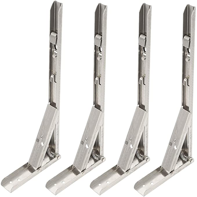 NovelBee 4 Piece of Stainless Steel Spring Loaded Triangle Folding Shelf Bracket Wall Mounting Angle Support (14 inch;4pcs)