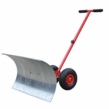 PROMOTION HOMCOM 17.7” Deep Steel Wheeled Snow Shovel Snowplough Removal Snow Pusher with Rotatable Blade