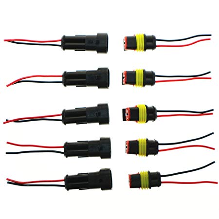 PES 5 Kit 2 Pin Way Waterproof Electrical Wire Connector Plug Automotive Wire Connectors Car Auto Waterproof Electrical Connector And Plug Socket Kit with Wire AWG Gauge Marine