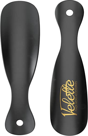 Metal Shoe Horn, 2 Pack - 7.5" Long Black Shoe Horns- Top Quality Stainless Steel Shoe Helper- by Velette