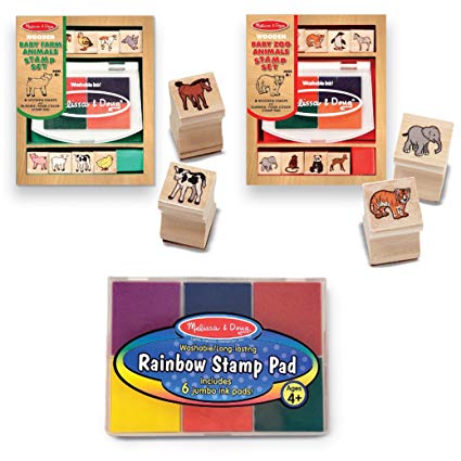 Melissa & Doug Wooden Stamps Sets: Baby Zoo Animals and Baby Farm Animals