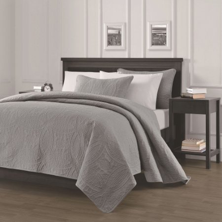 Chezmoi Collection Austin 3-piece Oversized Bedspread Coverlet Set King Gray