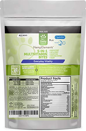Zesty Paws Multivitamin Bites for Dogs with Hemp - Glucosamine Chondroitin   MSM for Hip & Joint Health - Digestive Enzymes & Probiotics for Digestion - Skin & Coat   Heart & Immune Support - 10 Count