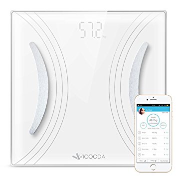 Bluetooth Body Fat Scale,VICOODA Bathroom Scale with IOS and Android App Smart Wireless Digital Scale for Body Weight, Body Fat, Body Water, Muscle Mass, Bone Mass, BMI, BMR and Visceral Fat - White