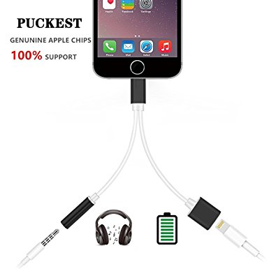 2 in 1 iPhone 8/7 Plus Adapter(Compatible with iOS )Silver,Puckest Lightning to Charger and Lightning to 3.5mm Aux Earphones Jack Cable for iPhone 8/8 Plus 7/7 Plus 6/6S iPod/ad[No Calling Function ]
