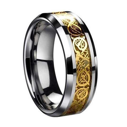 Dragon Scale Dragon Pattern Beveled Edges Celtic Rings Jewelry Wedding Band For Men Golden 8 to 13
