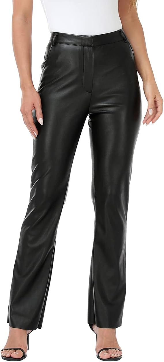 HDE Women's Faux Leather Pants High Waisted Straight Leg Trousers with Pockets