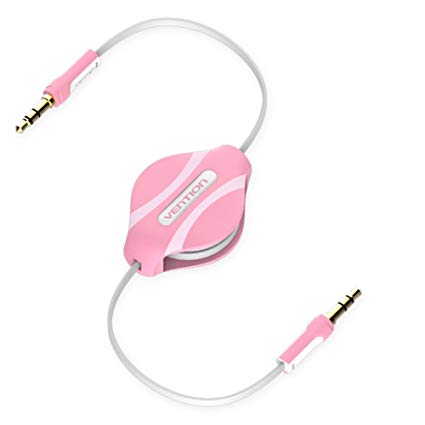Vention 3ft Retractable Aux Cable 3.5mm Male to Male Auxiliary Stereo Jack Audio Cable for iphone 6 Car Samsung Mp3 Mp4 1M (Pink)
