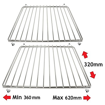 Spares2go Chrome Adjustable Universal Fixed Arm Grill Shelf for all Makes of Oven Cooker & Grill (Pack of 2, 320mm x 360 / 620mm)
