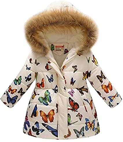 Miss Bei Girl's Coat Water-Resistant Hooded Kids Toddler Winter Flower Print Parka Outwear Warm Cotton Coat Hooded Jacket