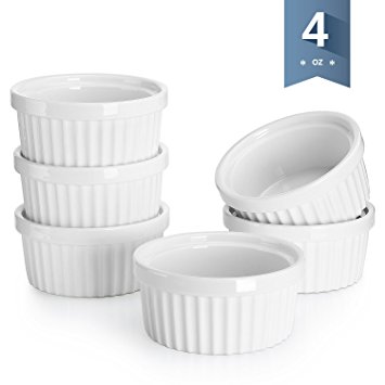 Sweese 5107 Porcelain Souffle Dishes, Ramekins - 4 Ounce for Souffle, Creme Brulee and Dipping Sauces - Set of 6, White