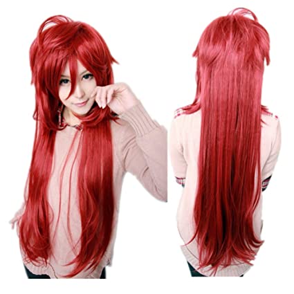 KiyaCos Cosplay Wig Long Dark Red Unisex Anime Show Party Halloween Hair