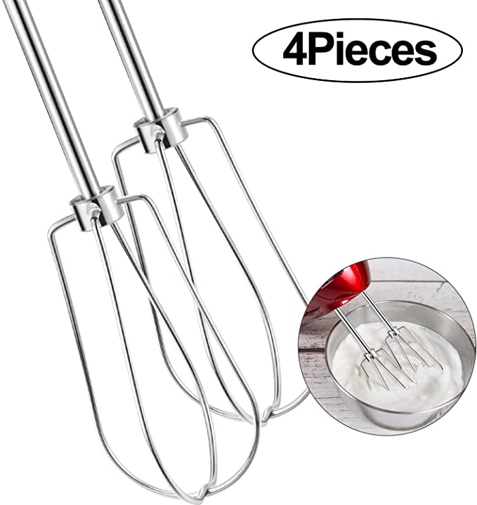 4 Pieces W10490648 Hand Mixer Turbo Beater Compatible with KitchenAid KHM2B, W10490648, KHM5, AP5644233, W10240913, AP5644233, PS4082859