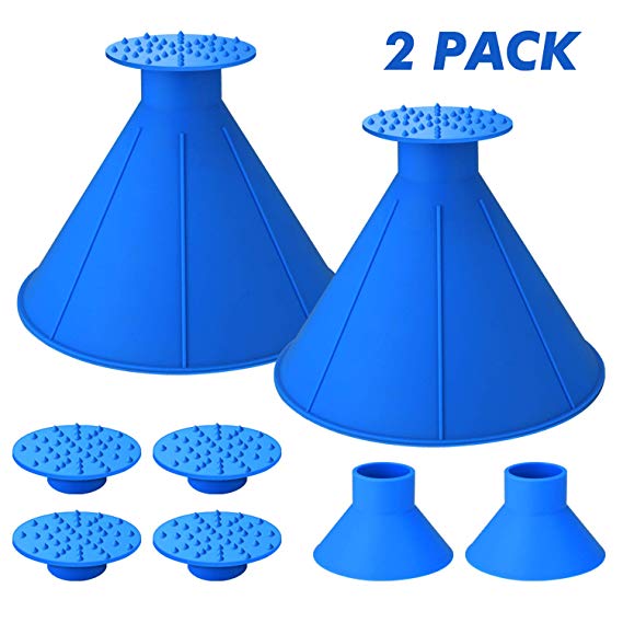 SEVENS 2 Pack Ice Scraper Round Car Window Windshield Cone -Shaped 6.8″ Larger Coverage Diameter Snow Ice Scraper Funnel Removal Tool with 3 Ice Breakers(Blue)