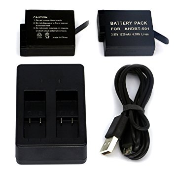 Power Battery (2-Pack) and Dual Charger for GoPro HERO5 Black - Replacement for GoPro HERO 5 AABAT-001, AADBD-001