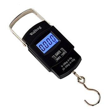 WiseField 110lb/50kg Electronic Digital Hanging Luggage Fishing Hook Scale, Black