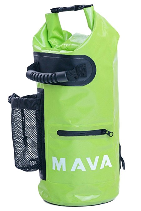 Mava Sports Waterproof Dry Bag – Mobile and Water Bottle pocket, Long Adjustable Shoulder Strap – Roll Top Sack for Adventures, Boating, Canoeing, Rafting, Camping, Snowboarding, Water Sports