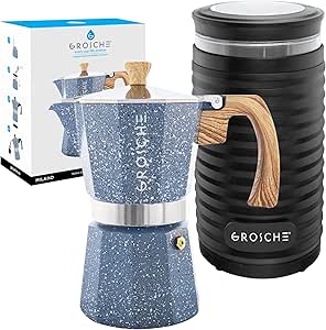 GROSCHE Milano Stone 6 cup moka pot Bremen blade grinder bundle stovetop espresso maker gift set