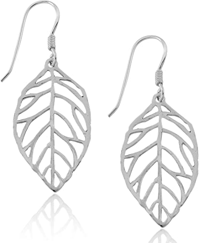 MIMI Sterling Silver Cut Out Leaf Drop Dangle Earrings