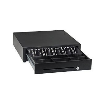 2xhome - 16" Point of Sales POS System Cash Drawer 12v Register Heavy Duty RJ11 RJ12 Key-Lock 5 Bills and Removable 5 Coin Tray Black Color Compatible with Epson Star JAY Citizen Bixolon Receipt Thermal Printer