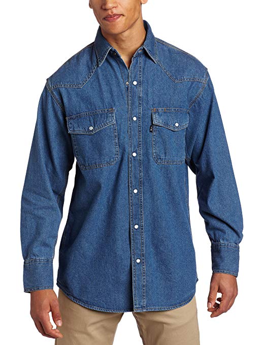 Key Apparel Men's Long Sleeve Enzyme Washed Western Snap Denim Shirt