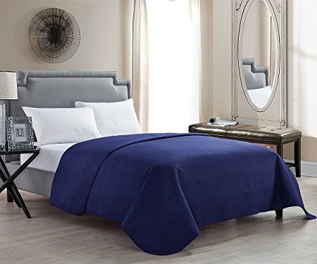 HollyHOME Luxury Checkered Super Soft Solid Single Pinsonic Quilted Bed Quilt Bedspread Bed Cover, Blue, Full/Queen