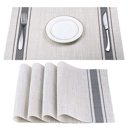 DACHUI Placemats, Heat-Resistant Placemats Stain Resistant Anti-Skid Washable PVC Table Mats Woven Vinyl Placemats, Set of 6 (Grey)